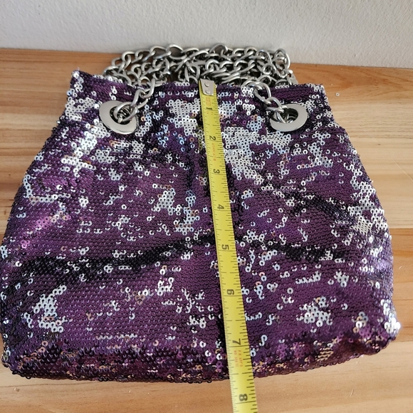 BIG BUDDHA Metallic Purple Silver Sequin Silver Chain Straps Slouchy Hobo Bag - Picture 11 of 13